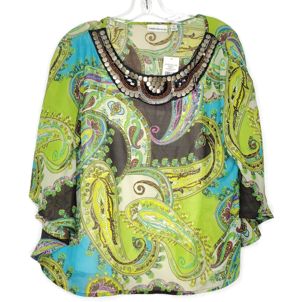 John Paul Richard Boho Paisley Blouse Small New